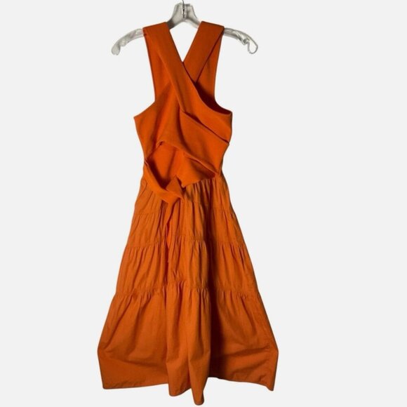 Derek Lam Dress Midi Sleeveless Cross-Strap Orange Size Medium *READ FLAW* - Picture 2 of 9
